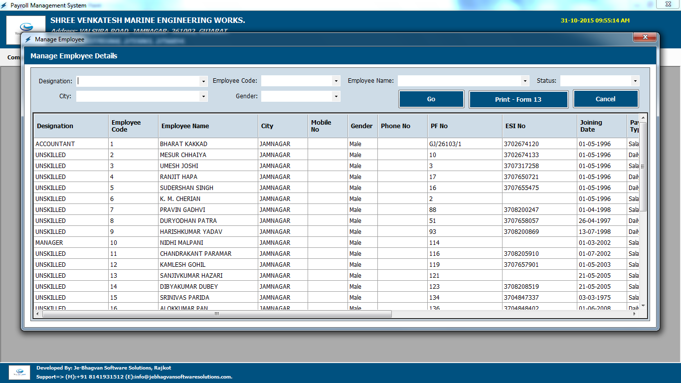 Payroll Management System Software Employee Detail